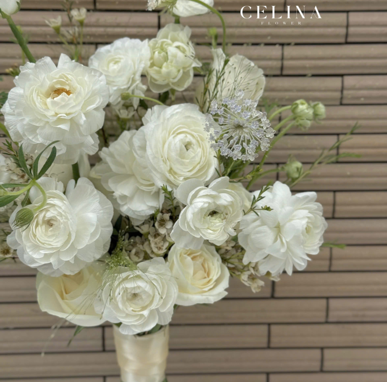 Hoa bó cưới mao lương trắng